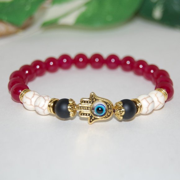 Hamsa Hand Bracelet,Agate Bracelet,Golden Hamsa Bracelet,Good Luck Bracelet - Picture 3 of 3